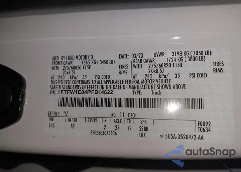 2023 Ford F-150 Xlt from USA, damaged, VIN 1FTFW1E84PFB14622